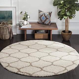                      GALLERY HOME Silky Smooth Anti-Skid Shaggy Round Carpet with 2 inch Thickness (4 x 4 Round, Ivory A5)                                              