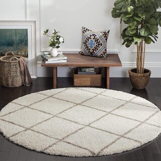                       GALLERY HOME Silky Smooth Anti-Skid Shaggy Round Carpet with 2 inch Thickness (4 x 4 Round, Ivory K5)                                              