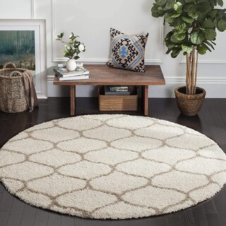                       GALLERY HOME Silky Smooth Anti-Skid Shaggy Round Carpet with 2 inch Thickness (8x 8  Round, Ivory A5)                                              