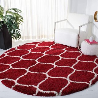                      GALLERY HOME Silky Smooth Anti-Skid Shaggy Round Carpet with 2 inch Thickness (3 x 3  Round, Maroon F4)                                              