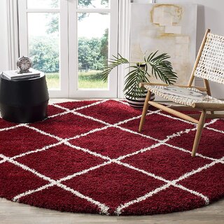                       GALLERY HOME Silky Smooth Anti-Skid Shaggy Round Carpet with 2 inch Thickness (4 x 4 Round, Maroon F6)                                              