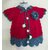 Baby gilr hand knitted sweater cum frock(red And grey)