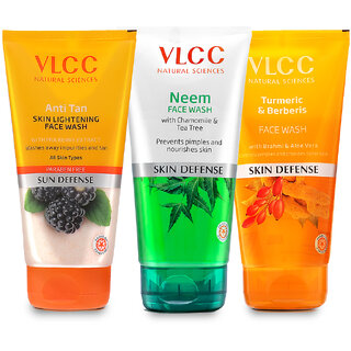                       VLCC Anti Tan Skin Lightening & Neem & Turmeric & Berberis Face Wash -150 ml (Pack Of 3)                                              