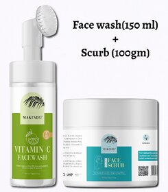 MAKINDU cosmetics Special combo (Naturals Bright Complete Vitamin C Facewash-150 ml + Exfoliating Walnut Scrub, 100gm) f