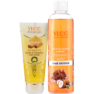                       VLCC Hair Fall Shampoo -350 ml  Chandan  Kesar Facewash -100 ml (Pack of 2)                                              