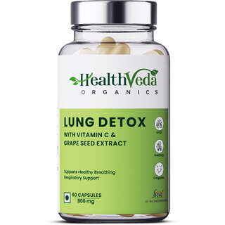                       Health Veda Organics Lung Detox with Vitamin C  Grape Seed Extract  60 Veg Capsules  Supports Healthy Breathing                                              