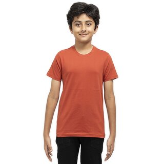                       Get Stocked Solid Boys Cotton T-Shirt - Rust Orange                                              