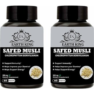                       EARTH KING Safed  Capsule for Strength, Stamina, Energy  and  Performance 60 Capsules (2 x 250 mg)                                              