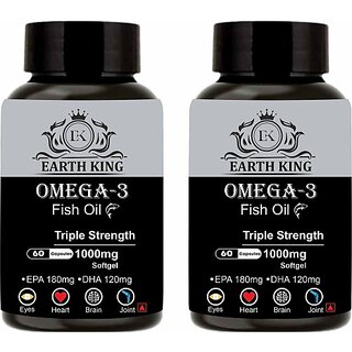                       EARTH KING Triple Strength Omega 3 Fish Oil Fatty Acid (180 mg EPA  and  120mg DHA)  60 Softgel (2 x 500 mg)                                              