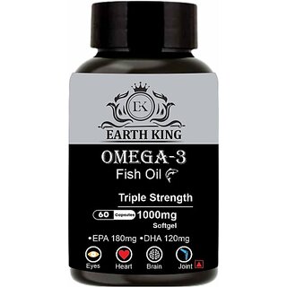                       EARTH KING Triple Omega 3 Fish Oil Fatty Acid (180 mg EPA  and  120 mg DHA) 60 Softgel (1000 mg)                                              