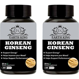                       EARTH KING Korean Ginseng Capsule for Strength, Stamina  and  Power 500mg 60 Capsules (2 x 60 Capsules)                                              