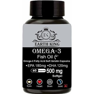                       EARTH KING Omega 3 Fish Oil Fatty Acid (180 mg EPA  and  120 mg DHA) for Men  and  Women60Softgel (500 mg)                                              
