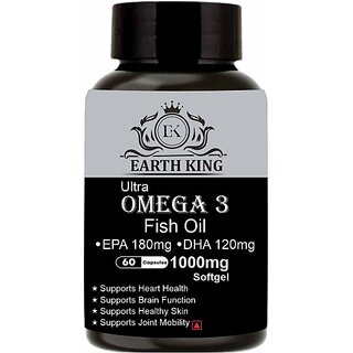                      EARTH KING Ultra Omega 3 Fish Oil Fatty Acid (180 mg EPA  and  120 mg DHA) 60 Softgel (1000 mg)                                              