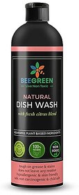 Beegreen Natural Dish Wash Liquid Soap- 500 ml | Eco-Friendly & Biodegradable |Safe For Sensitive Skin| 100% Natural & Plant based | Non Toxic | Chemical Free | Food Grade Ingredients