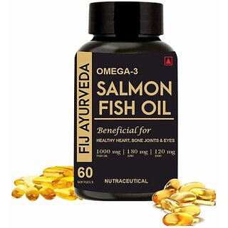                       FIJ AYURVEDA Omega 3 Salmon Fish Oil Capsule for Men  and  Women |1000mg - 60 Softgels (60 Tablets)                                              