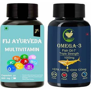                       FIJ AYURVEDA Multivitamin Capsule with Triple Strength Omega 3 Softgel 1000mgCombo Pack (2 x 750 mg)                                              