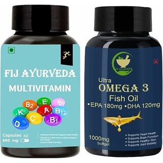                       FIJ AYURVEDA Multivitamin Capsule with Ultra Omega 3 Softgel 1000mgCombo Pack (1500 mg)                                              