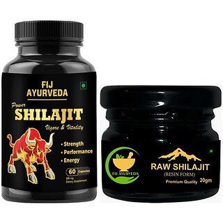                       FIJ AYURVEDA Power Shilajit Extract 60 Capsule with Pure Shilajit Resin - 20Gm (Combo Pack) (Pack of 2)                                              