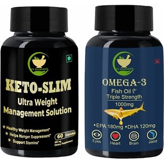 FIJ AYURVEDA Keto Slim Ultra Weight Management with Triple Strength Omega3 Capsule Combo Pack (1500 mg) FIJ AYURVEDA Keto Slim Ultra Weight Management with Triple Strength Omega3 Capsule Combo Pack (1500 mg)