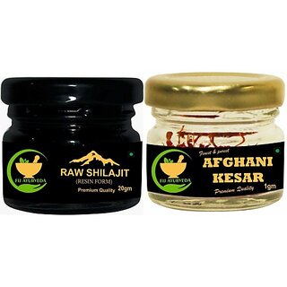                       FIJ AYURVEDA Raw Shilajit/Shilajit Resin 20Gm, with Afghani Kesar Saffron 1Gm(Combo Pack) (Pack of 2)                                              