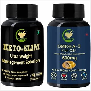                       FIJ AYURVEDA Keto Slim ultra Weight Management with Omega 3 Capsule Combo Pack (1000 mg)                                              