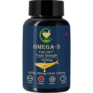                       FIJ AYURVEDA Triple Omega 3 Fish Oil Fatty Acid (180 mg EPA  and  120 mg DHA) 1000mg 60 Softgel (1000 mg)                                              