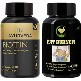                       FIJ AYURVEDA Fat Burner Capsule with Biotin Capsule 10,000MCG Combo Pack (500 mg)                                              