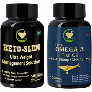                       FIJ AYURVEDA Keto Slim Ultra Weight Management with Ultra Omega3 Capsule Combo Pack (1500 mg)                                              