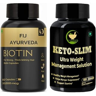                       FIJ AYURVEDA Keto Slim Ultra Weight Management with Biotin Capsule 10,000MCG Combo Pack (2 x 250 mg)                                              