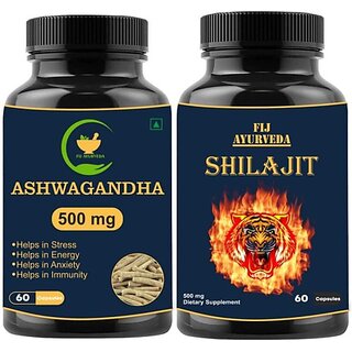 FIJ AYURVEDA Shilajit Capsule with Ashwagandha Capsule for Energy and Stamina (Combo Pack) (Pack of 2) FIJ AYURVEDA Shilajit Capsule with Ashwagandha Capsule for Energy and Stamina (Combo Pack) (Pack of 2)