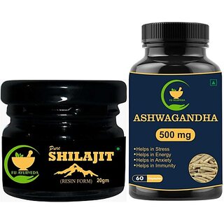 FIJ AYURVEDA Pure Resin Shilajit/Shilajeet and Ashwagandha Capsule (Combo Pack) (Pack of 2) FIJ AYURVEDA Pure Resin Shilajit/Shilajeet and Ashwagandha Capsule (Combo Pack) (Pack of 2)