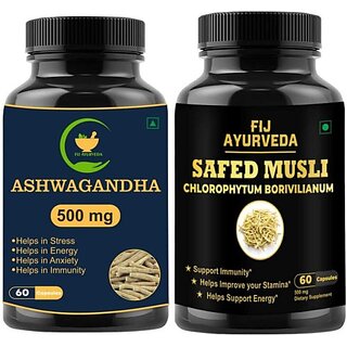                       FIJ AYURVEDA Safed  Capsule with Ashwagandha Capsule for Energy  and  Stamina (Combo Pack) (Pack of 2)                                              