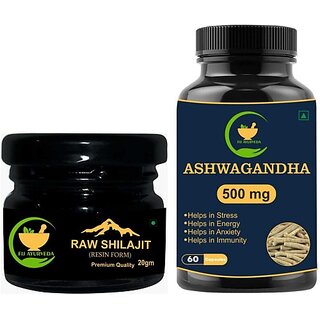                       FIJ AYURVEDA Raw Shilajit Resin with Ashwagandha Capsule 500mg for Energy (Combo Pack) (Pack of 2)                                              