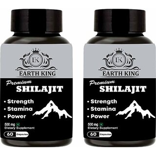                       EARTH KING Premium Shilajit/Shilajeet Capsule for Stamina  and  Energy 500mg 60 Capsules (Pack of 2)                                              
