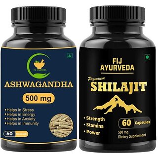 FIJ AYURVEDA Premium Shilajit Capsule with Ashwagandha Capsule for Energy (Combo Pack) (Pack of 2) FIJ AYURVEDA Premium Shilajit Capsule with Ashwagandha Capsule for Energy (Combo Pack) (Pack of 2)