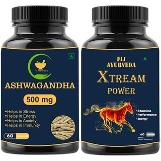                       FIJ AYURVEDA Xtream Power Capsule with Ashwagandha Capsule for Energy  and  Stamina(Combo Pack) (Pack of 2)                                              