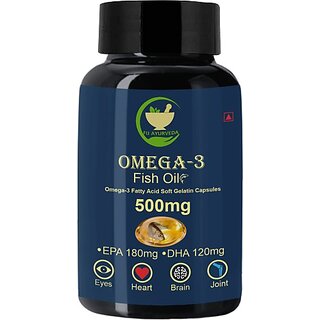                       FIJ AYURVEDA Omega 3 Fish Oil Fatty Acid (180 mg EPA  and  120 mg DHA) for Men  and  Women 60 Softgel (500 mg)                                              