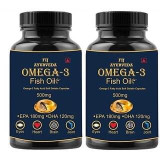                       FIJ AYURVEDA Omega 3 Fish Oil Fatty Acid (180 mg EPA  and  120 mg DHA) for Men  and  Women (2 x 250 mg)                                              