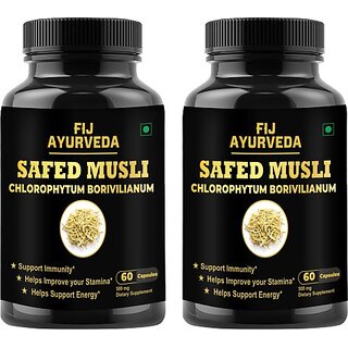 FIJ AYURVEDA Safed Extract Capsule for Physical Performance and Stamina 60 Capsules (2 x 60 Capsules) FIJ AYURVEDA Safed Extract Capsule for Physical Performance and Stamina 60 Capsules (2 x 60 Capsules)
