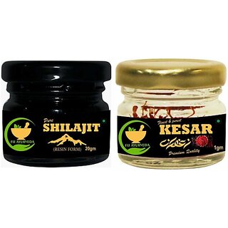                       FIJ AYURVEDA Pure Shilajit Resin 20Gm, with Kesar Saffron 1Gm (Combo Pack) (Pack of 2)                                              