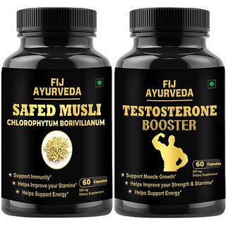                       FIJ AYURVEDA  Booster  and  Safed  Capsule For Energy 60 Capsules Combo (2 x 60 Capsules)                                              