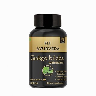                       FIJ AYURVEDA Ginkgo Biloba with Bramhi Extract for Memory  and  Focus -500mg 60 Capsules (60 Capsules)                                              