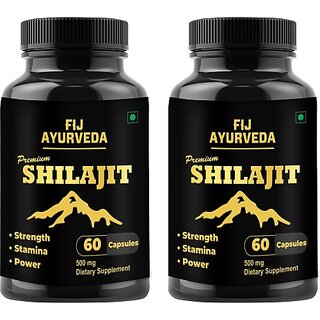                       FIJ AYURVEDA Premium Shilajit/Shilajeet Capsule for Stamina  and  Men Power - 60 Capsules (Pack of 2)                                              
