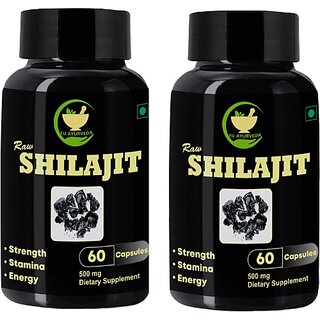                       FIJ AYURVEDA Raw Shilajit/Shilajeet Capsule for Stamina  and  General Wellness 60 Capsules (Pack of 2)                                              