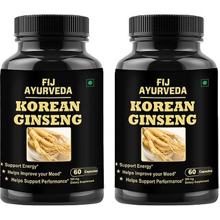                       FIJ AYURVEDA Korean Red Ginseng Capsule for Strength, Stamina  and  Energy 60 Capsules (2 x 60 Capsules)                                              