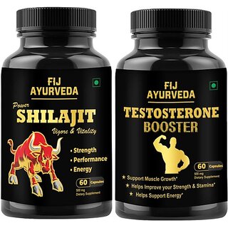                       FIJ AYURVEDA Power Shilajit  and   Booster Capsule for Energy60 Capsules Combo Pack (Pack of 2)                                              