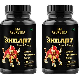                       FIJ AYURVEDA Power Shilajit/Shilajeet Capsules for Men Power  and  Vitality60 Capsules (Pack of 2)                                              
