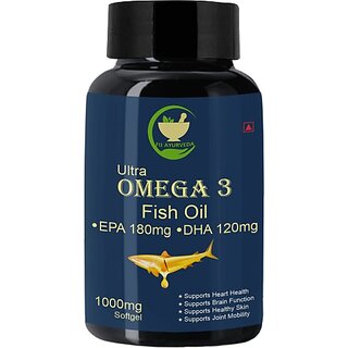                       FIJ AYURVEDA Ultra Omega 3 Fish Oil Fatty Acid (180 mg EPA  and  120 mg DHA) 1000mg 60 Softgel (1000 mg)                                              