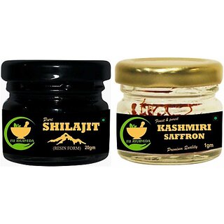                       FIJ AYURVEDA Pure Shilajit/Shilajit Resin 20Gm, with Kashmiri Kesar Saffron 1Gm(Combo Pack) (Pack of 2)                                              
