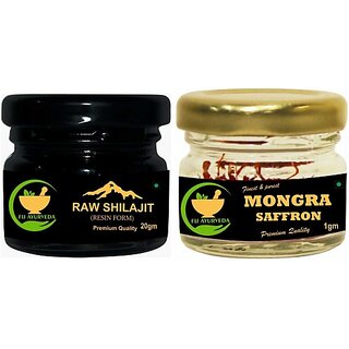                       FIJ AYURVEDA Raw Shilajit/Shilajit Resin 20Gm, with Mongra Kesar Saffron 1Gm(Combo Pack) (Pack of 2)                                              